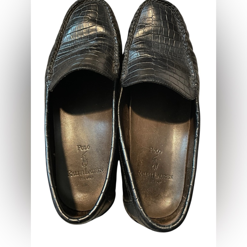 Ralph Lauren Black Textured Leather Loafers
